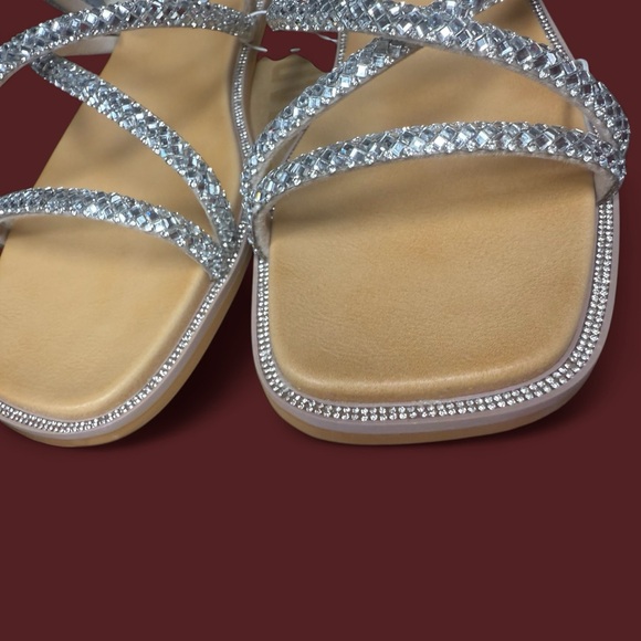 Steve Madden women’s size 8 sandals clear rhinestone bling strappy flats shoes - Picture 5 of 16